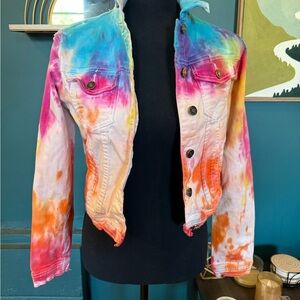 Los Angeles Apparel Blue and Pink Jean Jacket Vibrant Tie-Dye